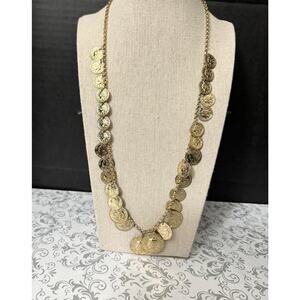Roman Coin Chain Necklace Goldtone